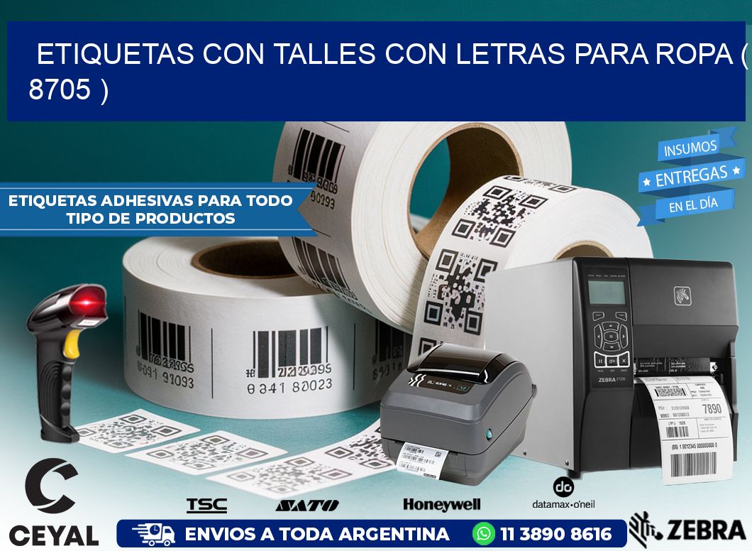 ETIQUETAS CON TALLES CON LETRAS PARA ROPA ( 8705 )