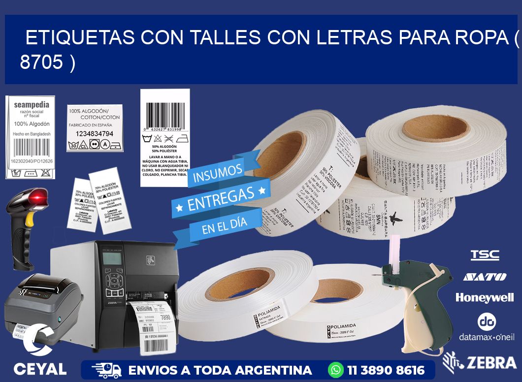 ETIQUETAS CON TALLES CON LETRAS PARA ROPA ( 8705 )