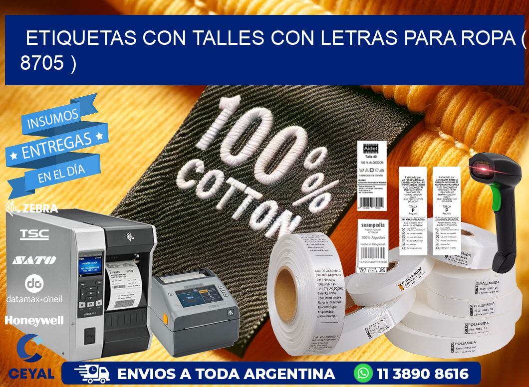 ETIQUETAS CON TALLES CON LETRAS PARA ROPA ( 8705 )