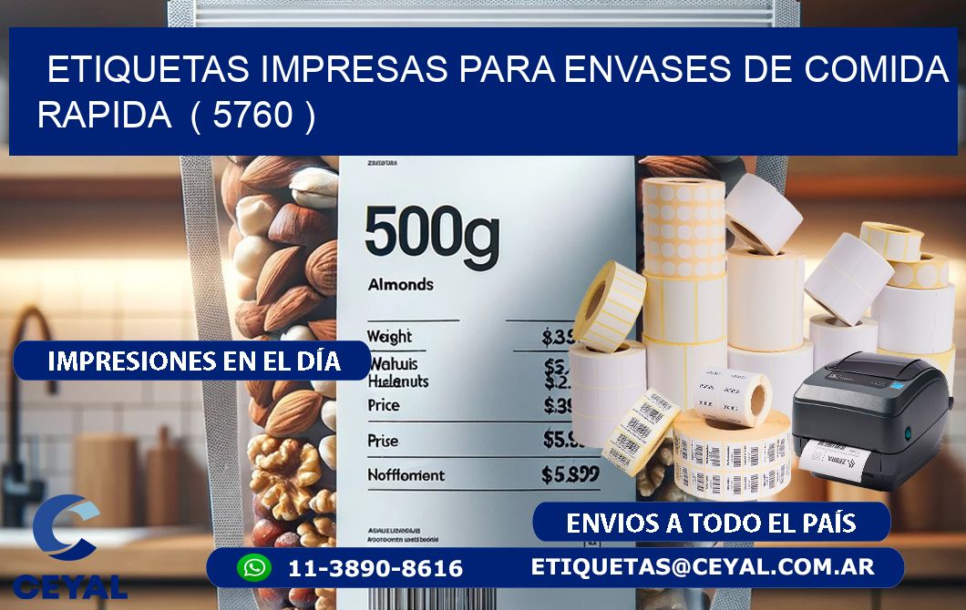 ETIQUETAS IMPRESAS PARA ENVASES DE COMIDA RAPIDA  ( 5760 )