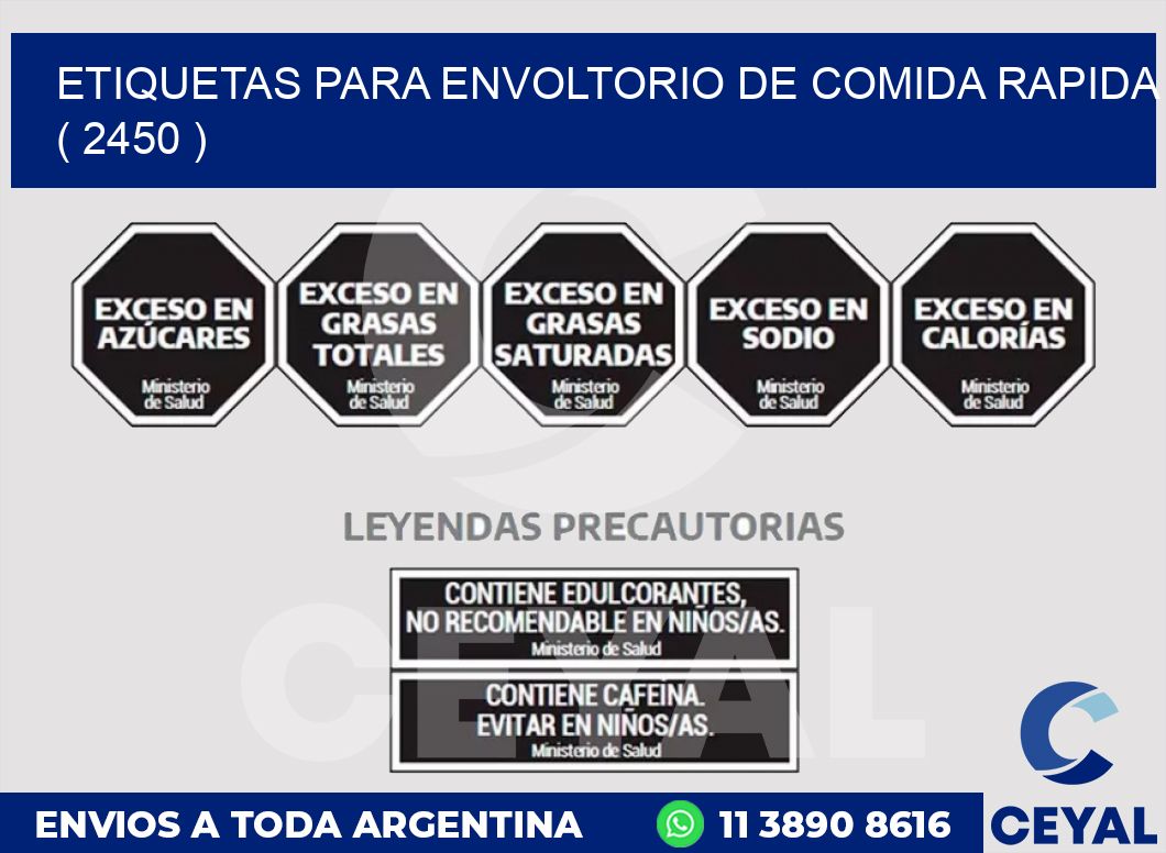 ETIQUETAS PARA ENVOLTORIO DE COMIDA RAPIDA  ( 2450 )