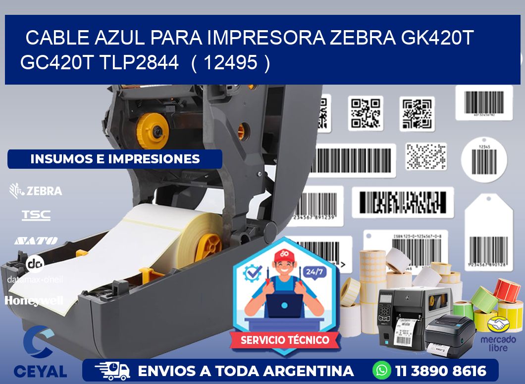 cable azul para impresora zebra GK420T GC420T TLP2844  ( 12495 )