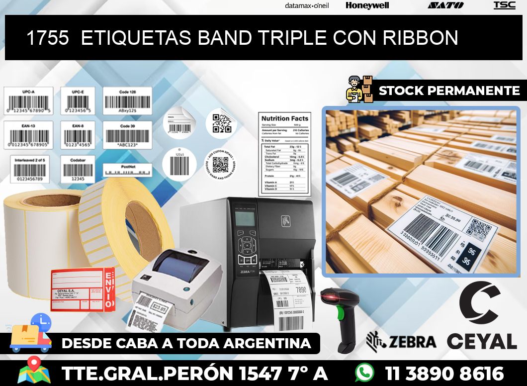 1755  ETIQUETAS BAND TRIPLE CON RIBBON