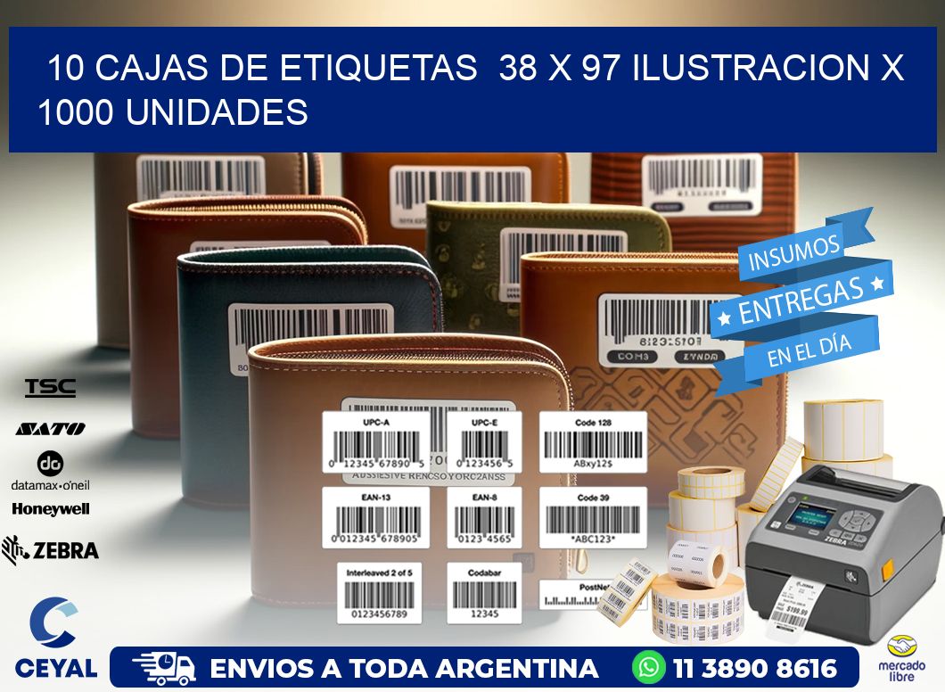 10 CAJAS DE ETIQUETAS  38 x 97 ILUSTRACION X 1000 UNIDADES