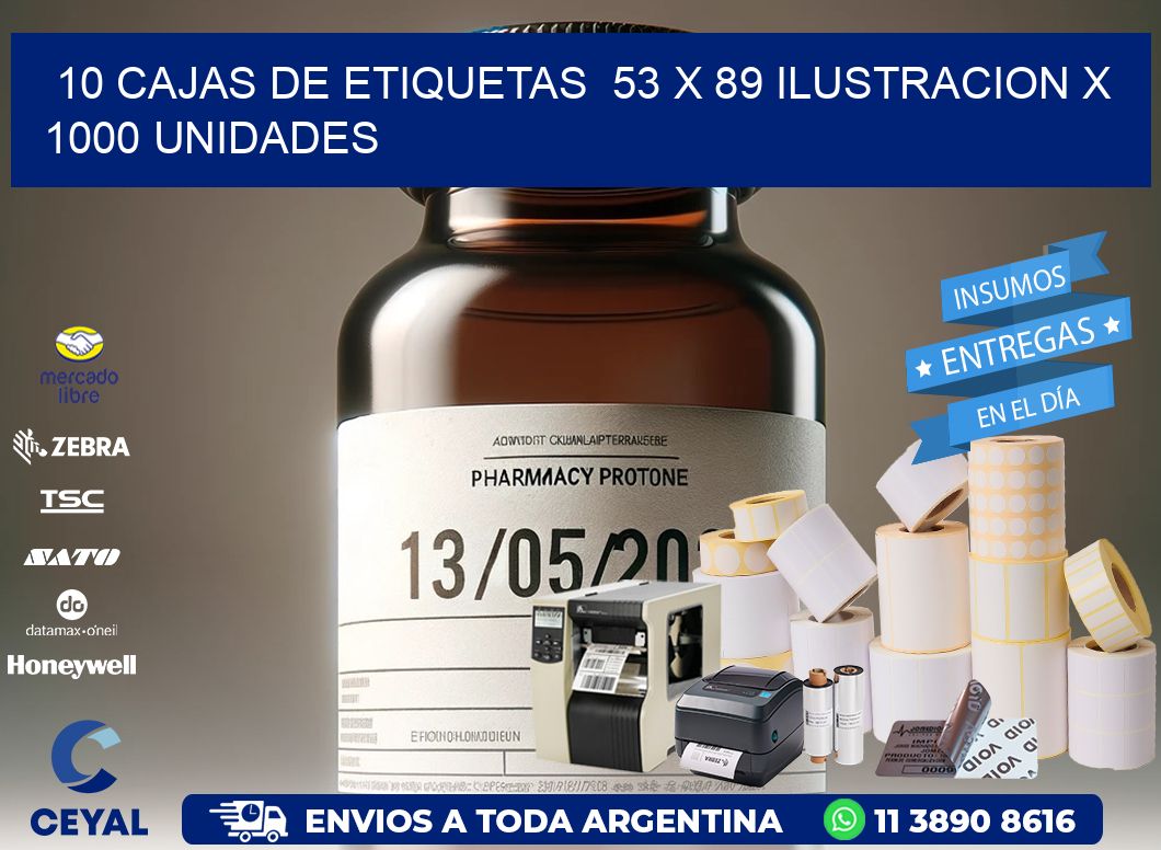 10 CAJAS DE ETIQUETAS  53 x 89 ILUSTRACION X 1000 UNIDADES