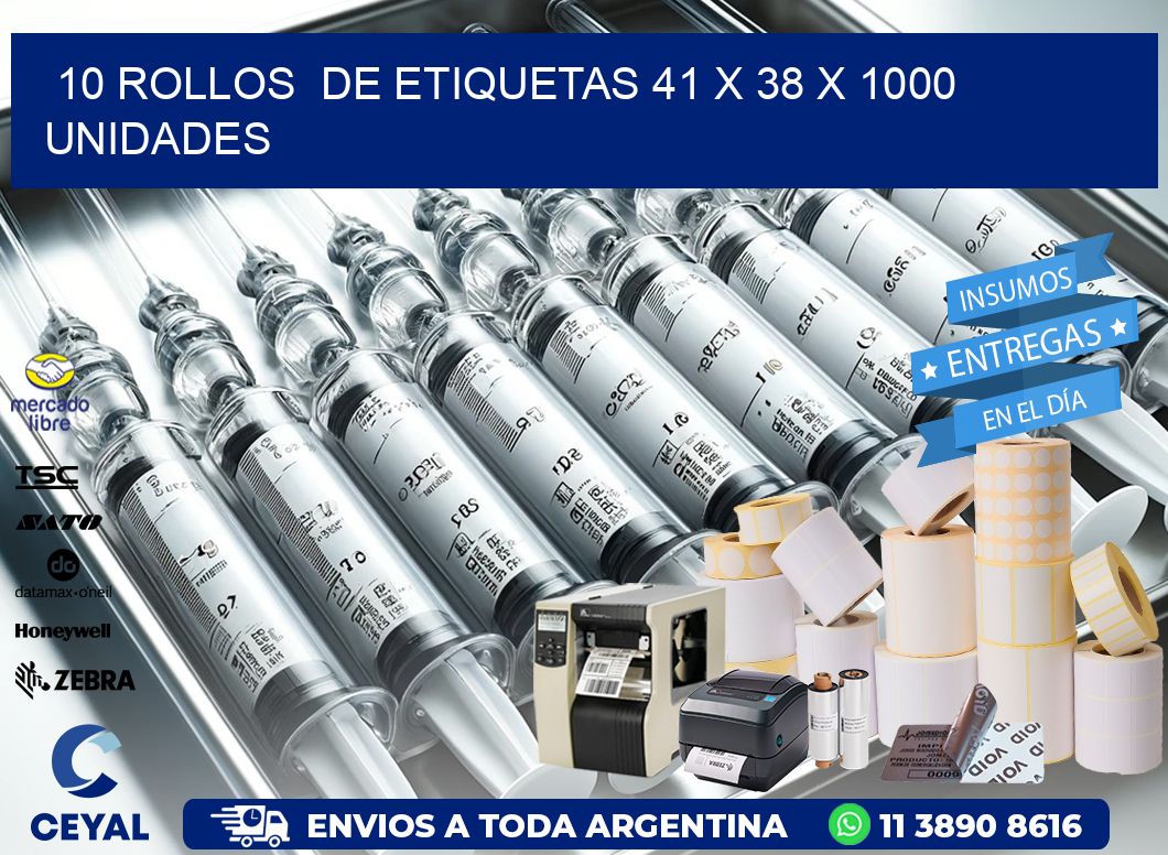 10 ROLLOS  DE ETIQUETAS 41 x 38 X 1000 UNIDADES