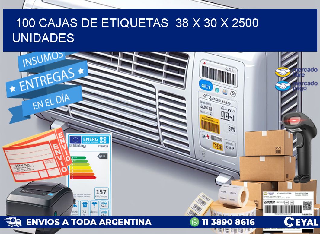 100 CAJAS DE ETIQUETAS  38 x 30 X 2500 UNIDADES