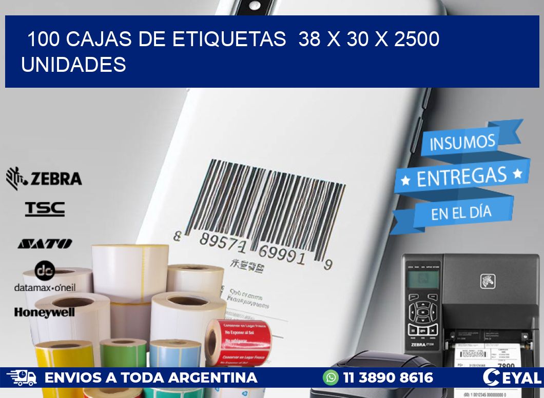 100 CAJAS DE ETIQUETAS  38 x 30 X 2500 UNIDADES