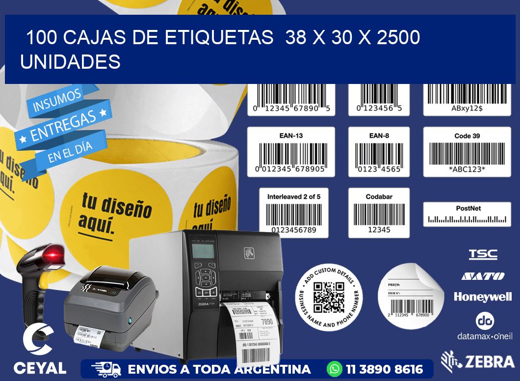 100 CAJAS DE ETIQUETAS  38 x 30 X 2500 UNIDADES