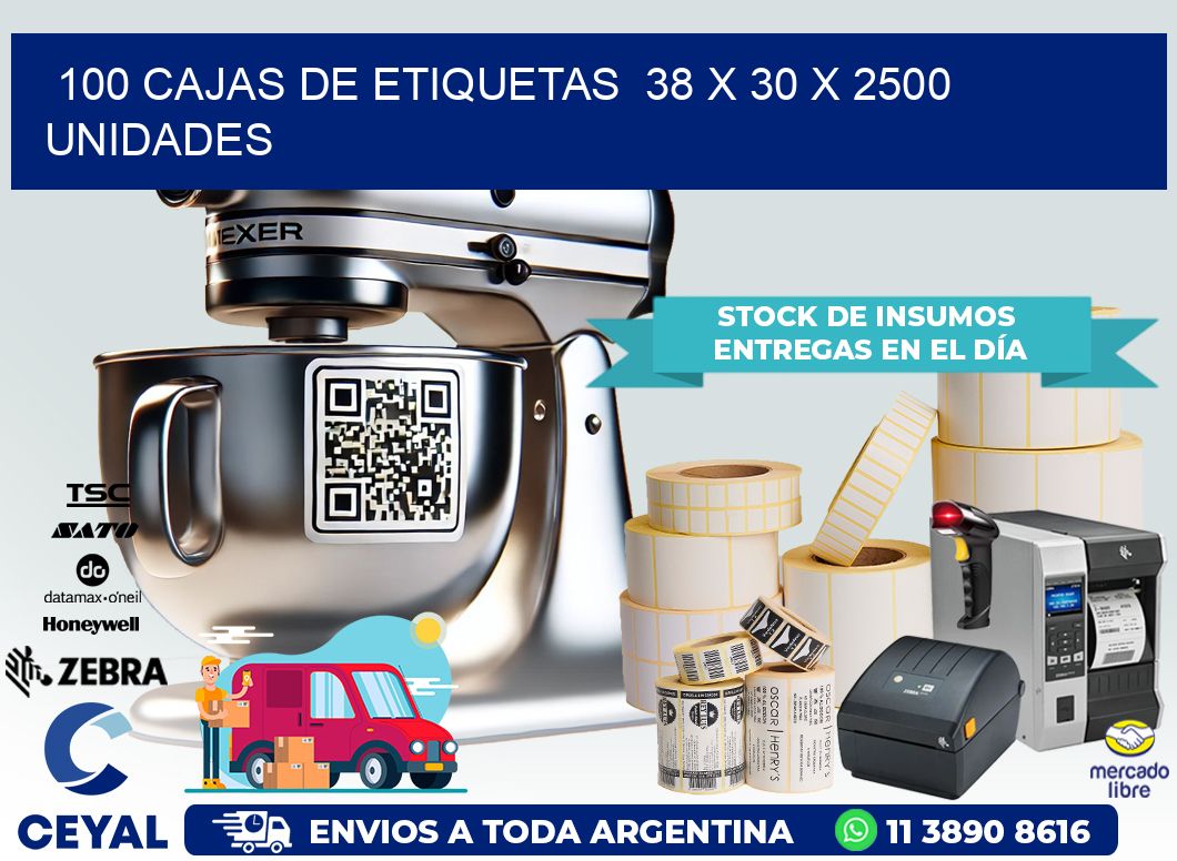 100 CAJAS DE ETIQUETAS  38 x 30 X 2500 UNIDADES