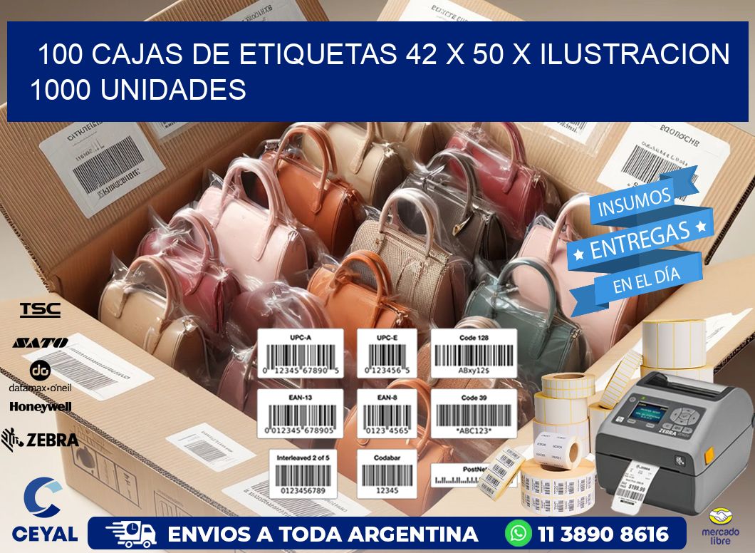 100 CAJAS DE ETIQUETAS 42 x 50 X ILUSTRACION 1000 UNIDADES