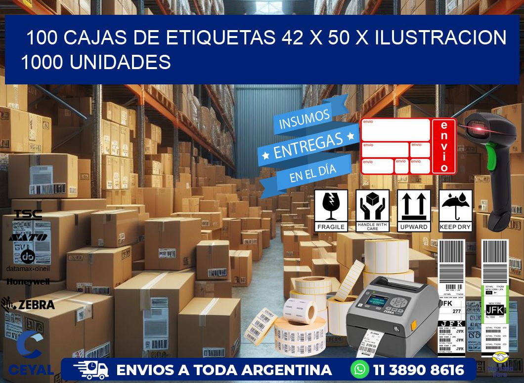 100 CAJAS DE ETIQUETAS 42 x 50 X ILUSTRACION 1000 UNIDADES