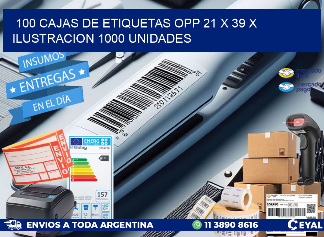 100 CAJAS DE ETIQUETAS OPP 21 x 39 X ILUSTRACION 1000 UNIDADES