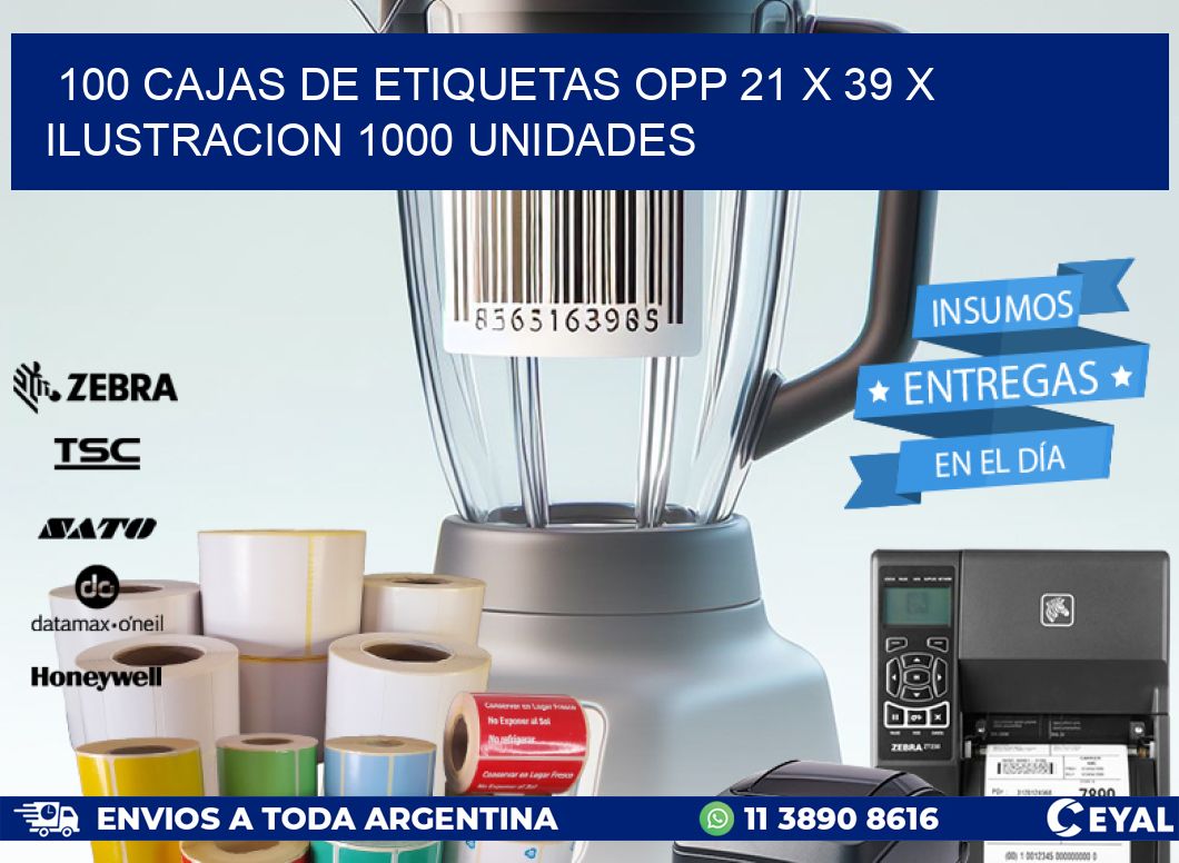 100 CAJAS DE ETIQUETAS OPP 21 x 39 X ILUSTRACION 1000 UNIDADES