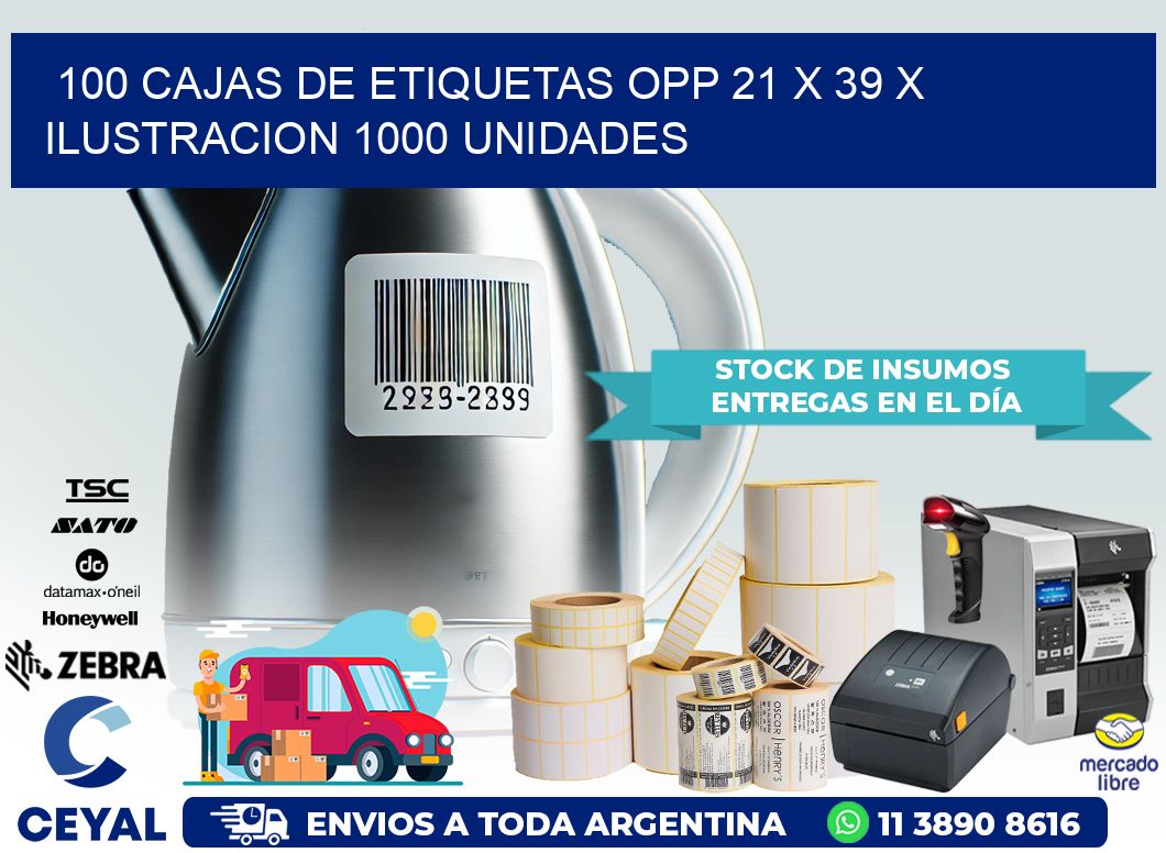 100 CAJAS DE ETIQUETAS OPP 21 x 39 X ILUSTRACION 1000 UNIDADES