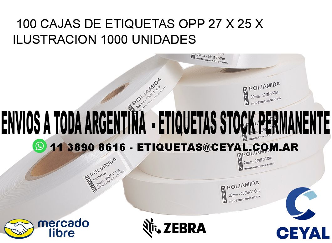 100 CAJAS DE ETIQUETAS OPP 27 x 25 X ILUSTRACION 1000 UNIDADES