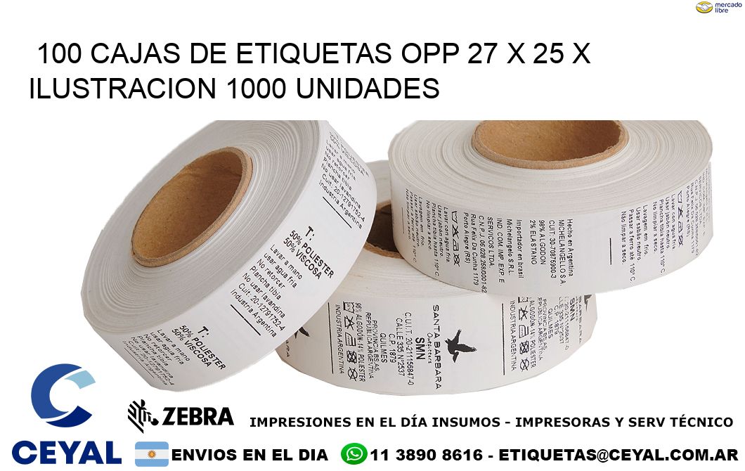 100 CAJAS DE ETIQUETAS OPP 27 x 25 X ILUSTRACION 1000 UNIDADES