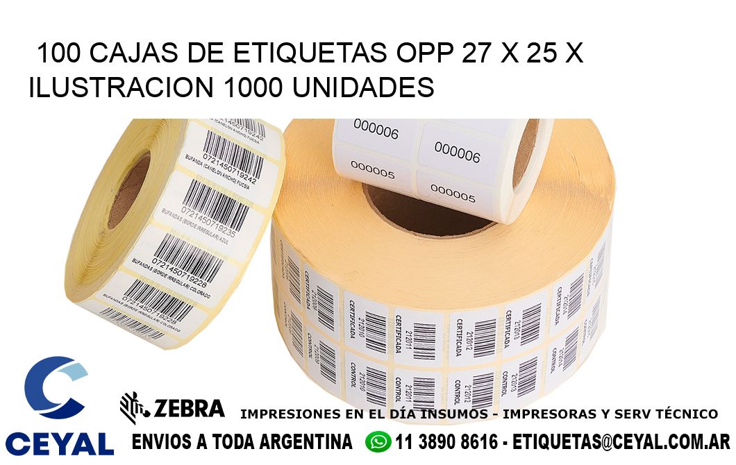 100 CAJAS DE ETIQUETAS OPP 27 x 25 X ILUSTRACION 1000 UNIDADES