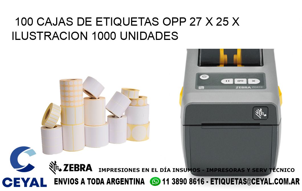 100 CAJAS DE ETIQUETAS OPP 27 x 25 X ILUSTRACION 1000 UNIDADES