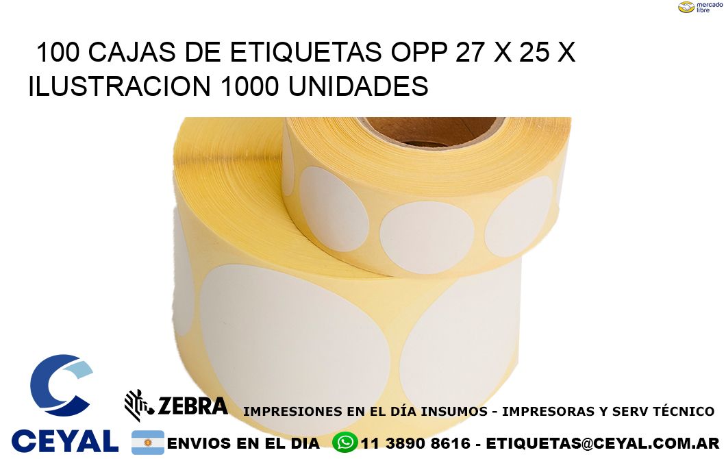 100 CAJAS DE ETIQUETAS OPP 27 x 25 X ILUSTRACION 1000 UNIDADES