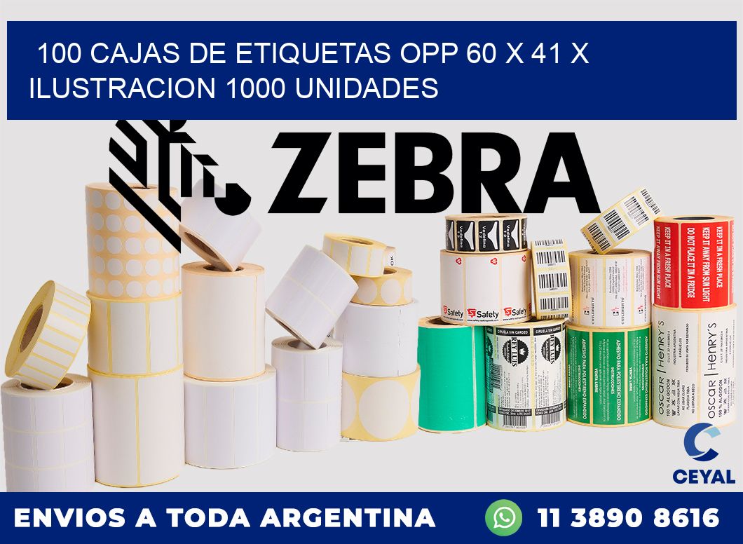 100 CAJAS DE ETIQUETAS OPP 60 x 41 X ILUSTRACION 1000 UNIDADES