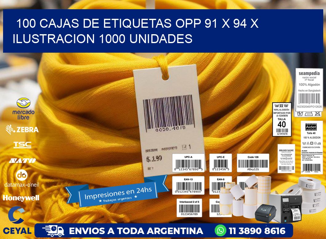 100 CAJAS DE ETIQUETAS OPP 91 x 94 X ILUSTRACION 1000 UNIDADES