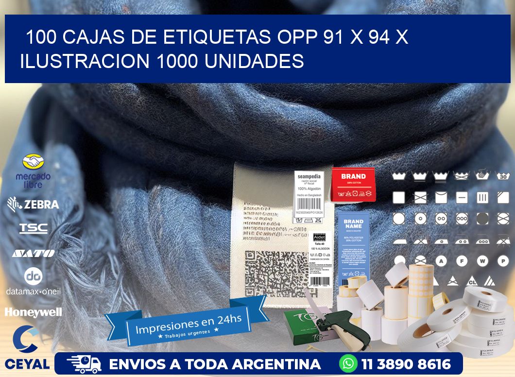 100 CAJAS DE ETIQUETAS OPP 91 x 94 X ILUSTRACION 1000 UNIDADES