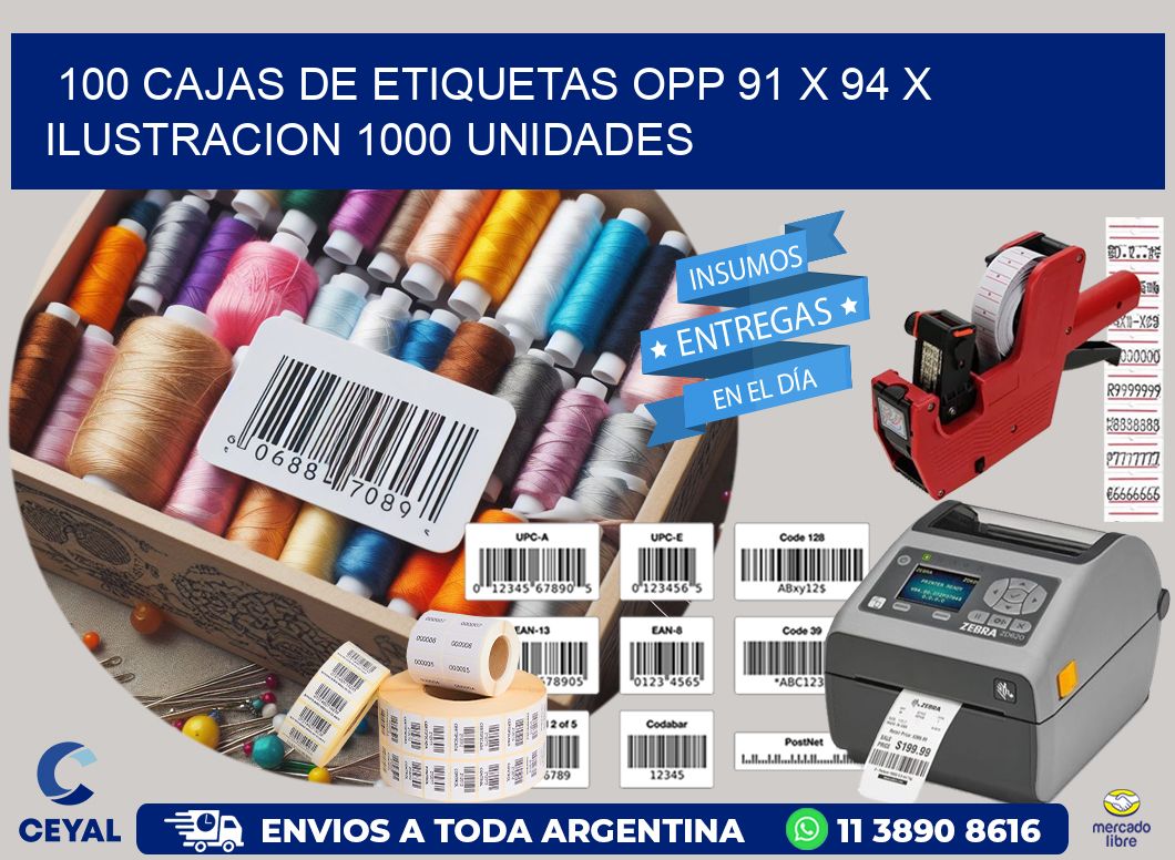 100 CAJAS DE ETIQUETAS OPP 91 x 94 X ILUSTRACION 1000 UNIDADES