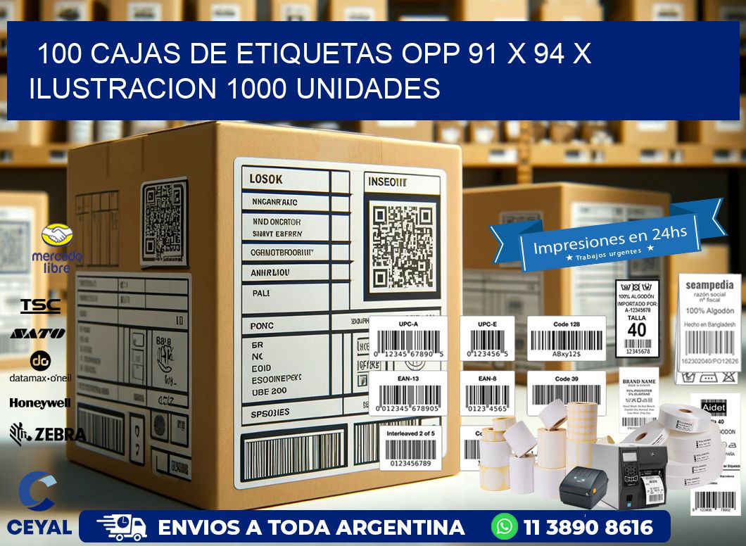 100 CAJAS DE ETIQUETAS OPP 91 x 94 X ILUSTRACION 1000 UNIDADES