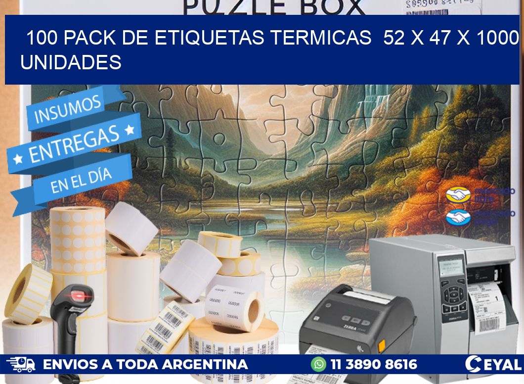 100 PACK DE ETIQUETAS TERMICAS  52 x 47 X 1000 UNIDADES