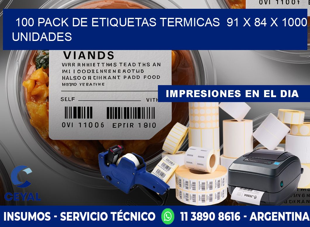 100 PACK DE ETIQUETAS TERMICAS  91 x 84 X 1000 UNIDADES