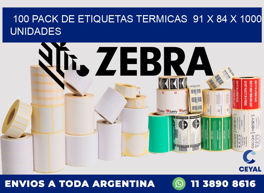 100 PACK DE ETIQUETAS TERMICAS  91 x 84 X 1000 UNIDADES