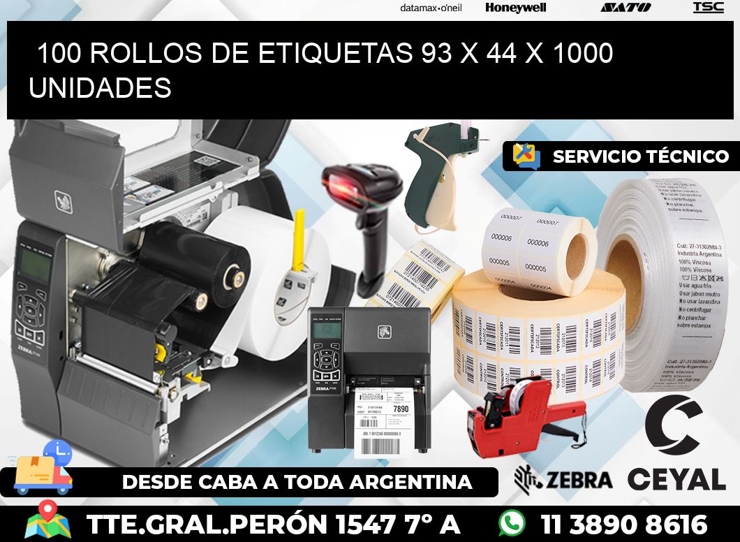 100 ROLLOS DE ETIQUETAS 93 x 44 X 1000 UNIDADES