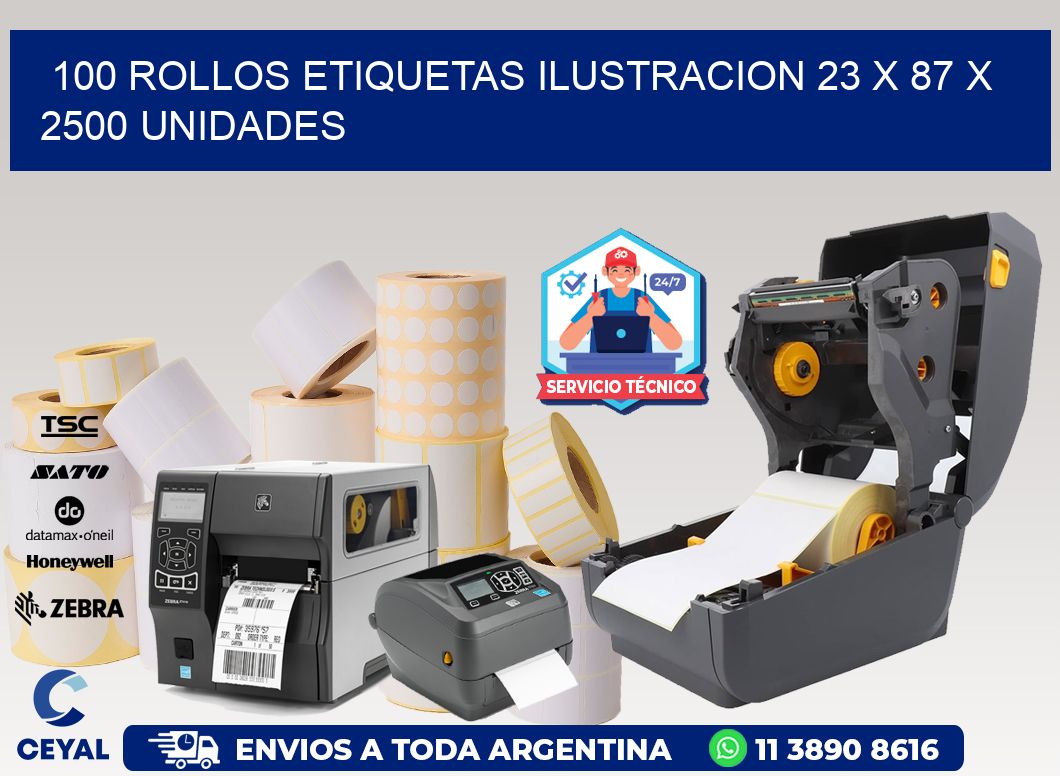 100 ROLLOS ETIQUETAS ILUSTRACION 23 x 87 X 2500 UNIDADES