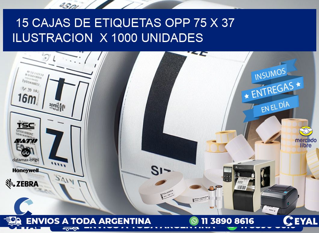 15 CAJAS DE ETIQUETAS OPP 75 x 37 ILUSTRACION  X 1000 UNIDADES