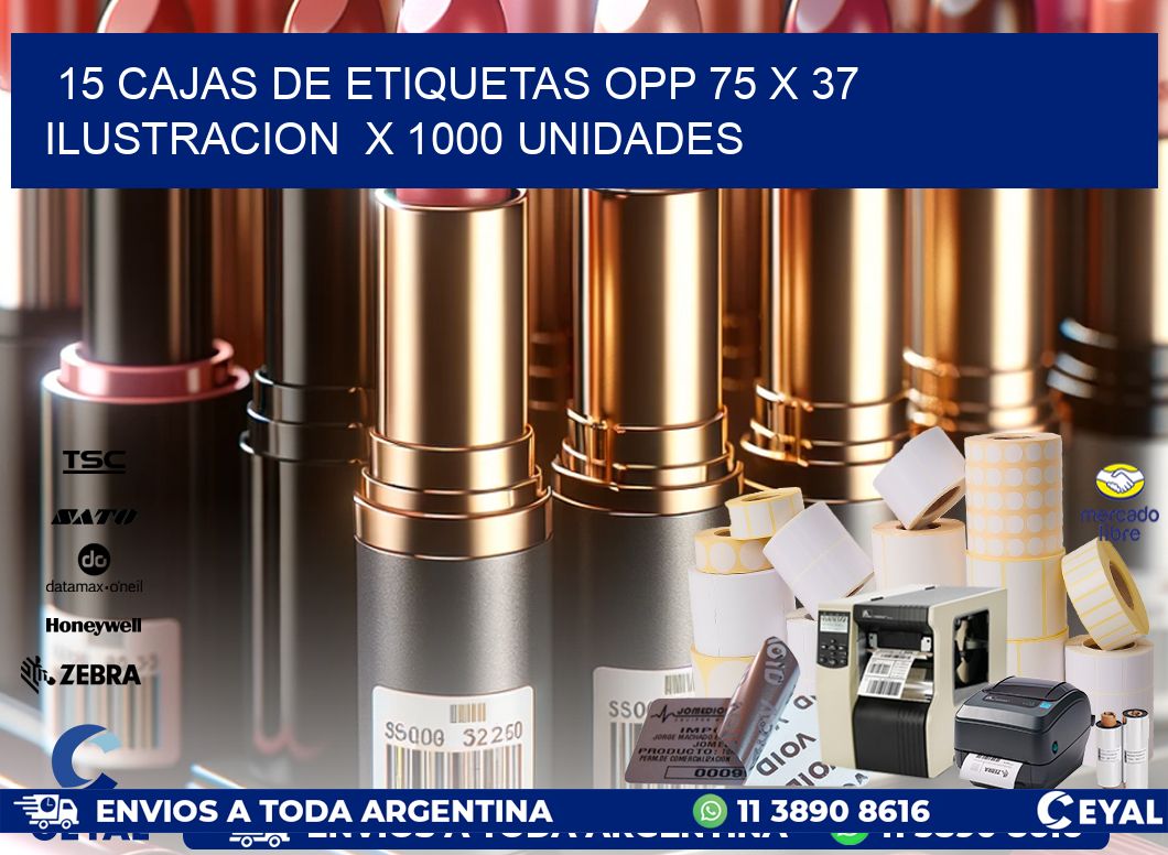 15 CAJAS DE ETIQUETAS OPP 75 x 37 ILUSTRACION  X 1000 UNIDADES