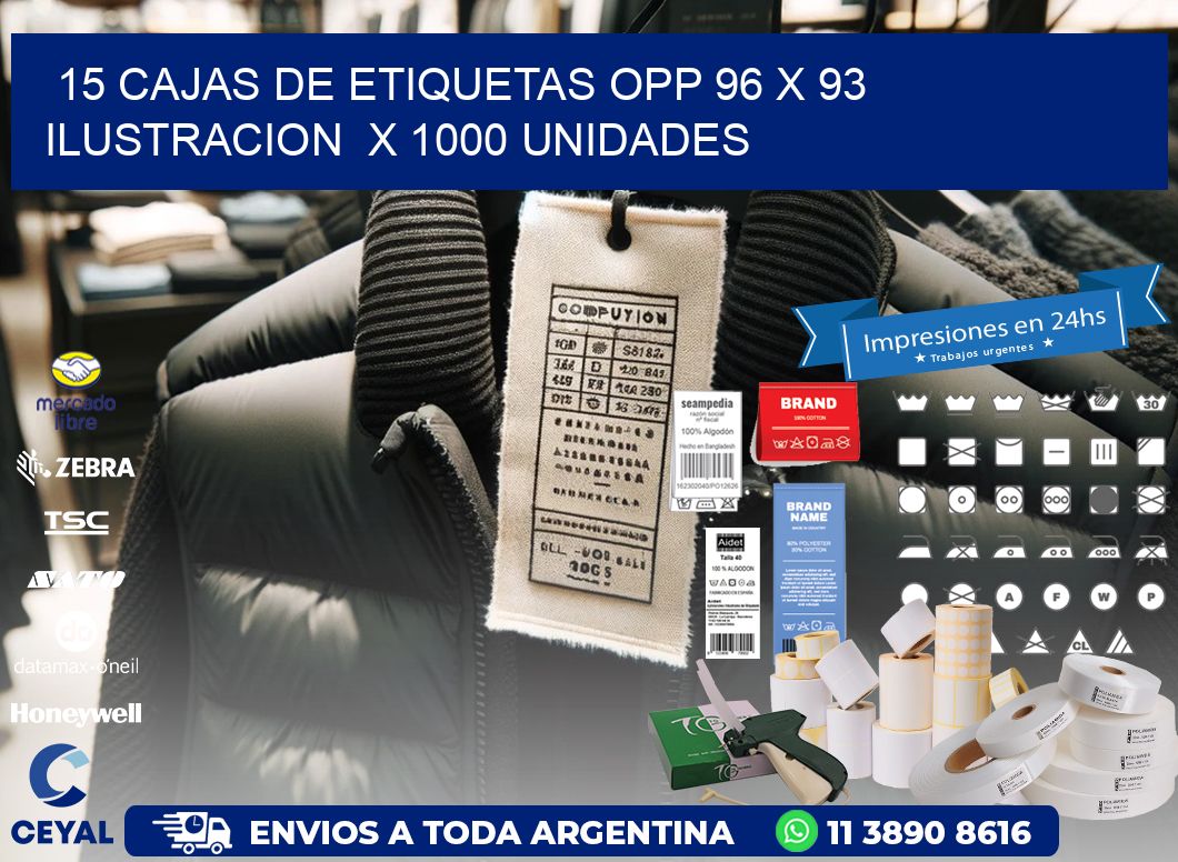 15 CAJAS DE ETIQUETAS OPP 96 x 93 ILUSTRACION  X 1000 UNIDADES