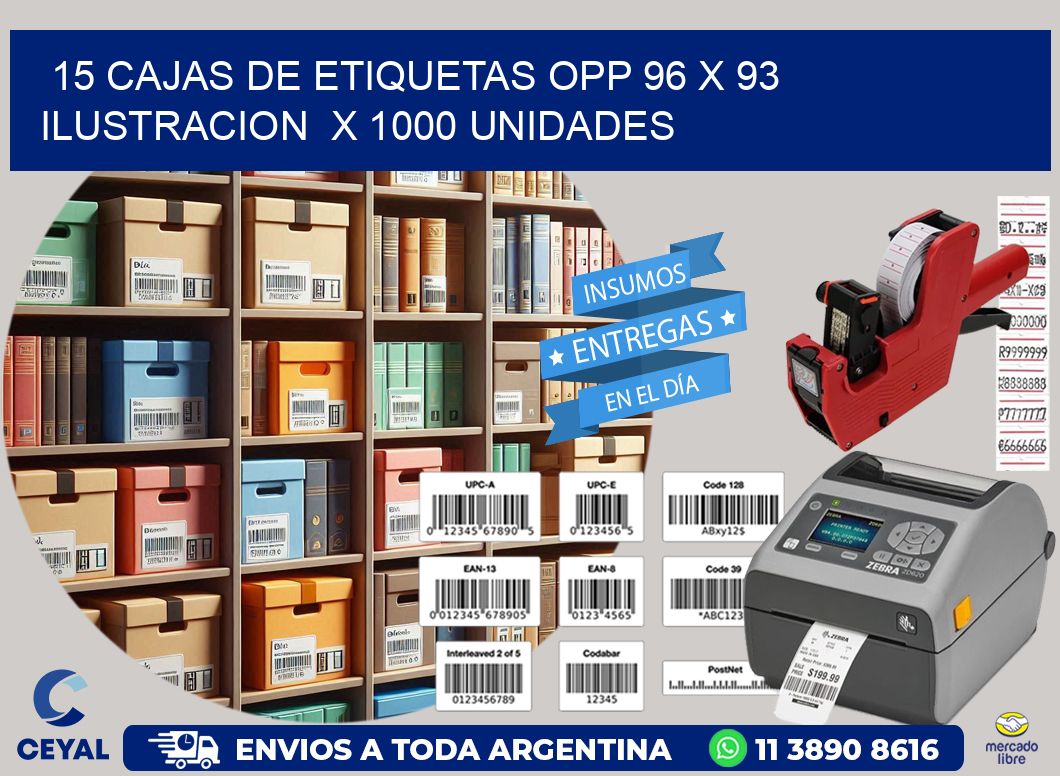 15 CAJAS DE ETIQUETAS OPP 96 x 93 ILUSTRACION  X 1000 UNIDADES