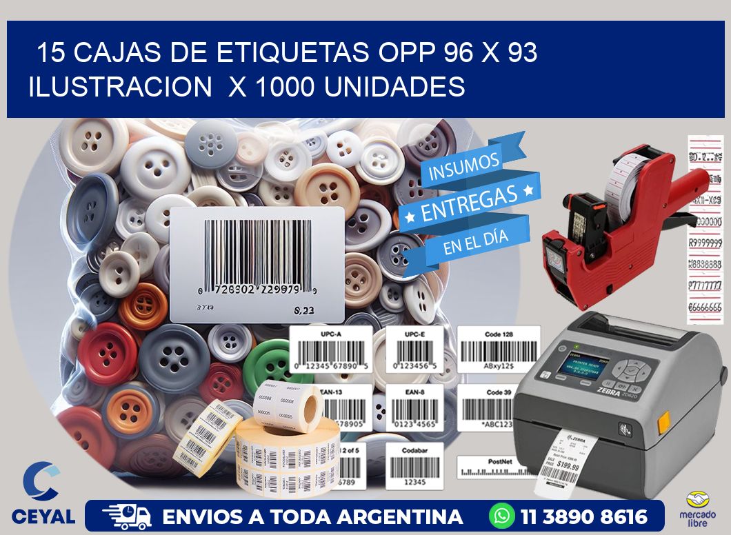 15 CAJAS DE ETIQUETAS OPP 96 x 93 ILUSTRACION  X 1000 UNIDADES