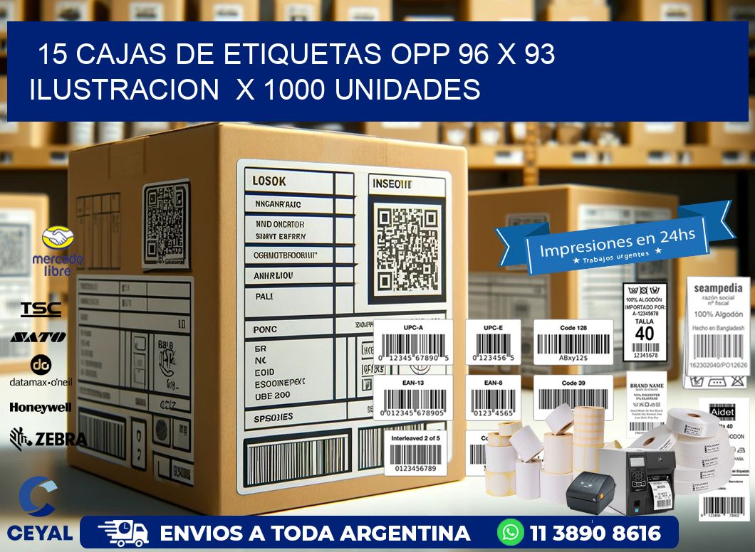 15 CAJAS DE ETIQUETAS OPP 96 x 93 ILUSTRACION  X 1000 UNIDADES