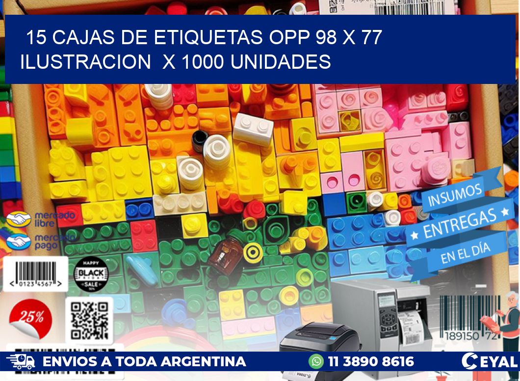 15 CAJAS DE ETIQUETAS OPP 98 x 77 ILUSTRACION  X 1000 UNIDADES