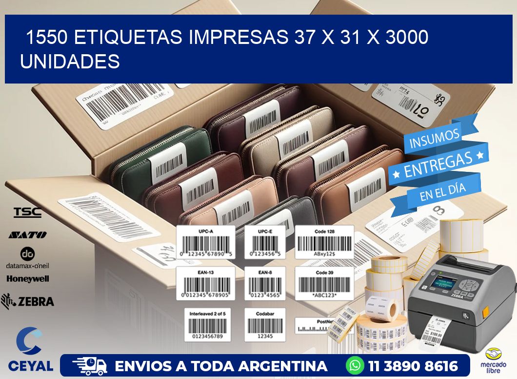 1550 ETIQUETAS IMPRESAS 37 x 31 X 3000 UNIDADES