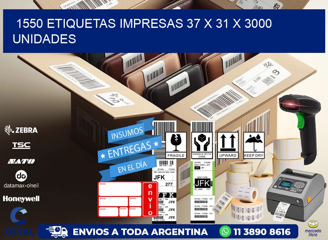 1550 ETIQUETAS IMPRESAS 37 x 31 X 3000 UNIDADES