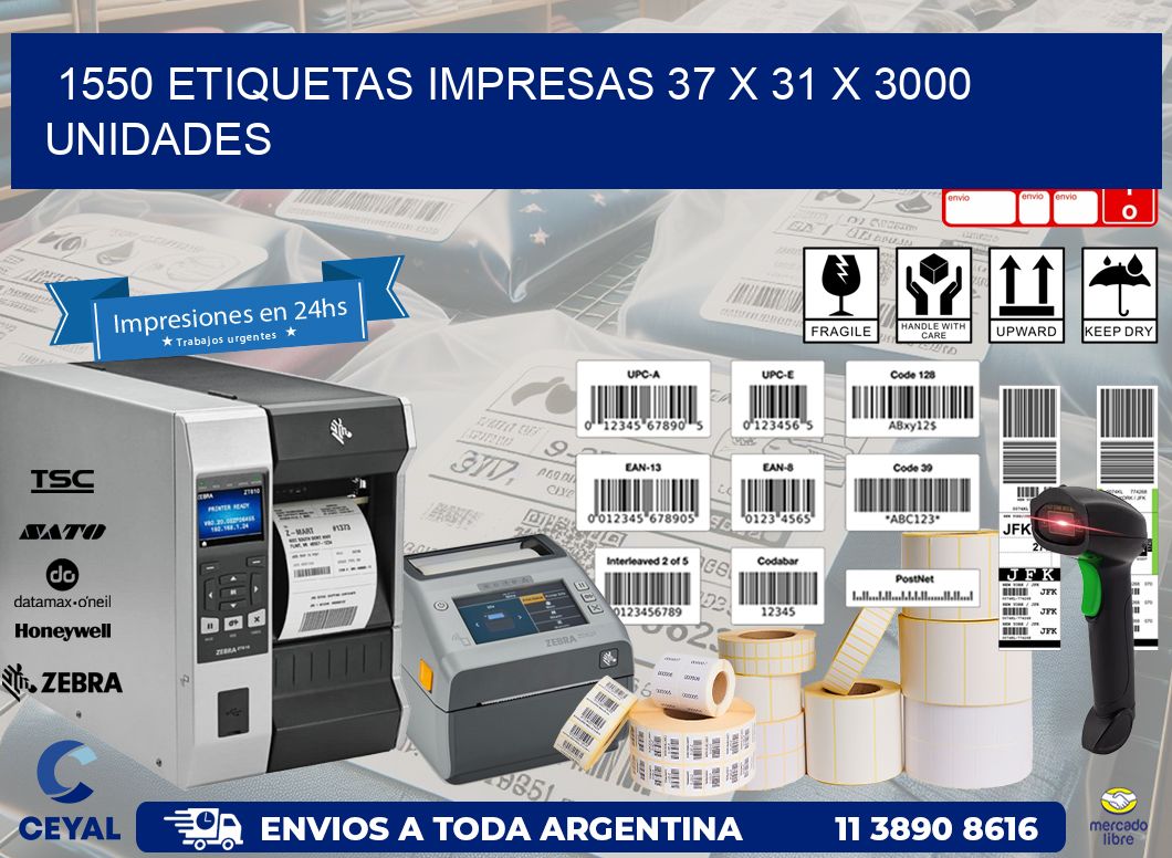 1550 ETIQUETAS IMPRESAS 37 x 31 X 3000 UNIDADES