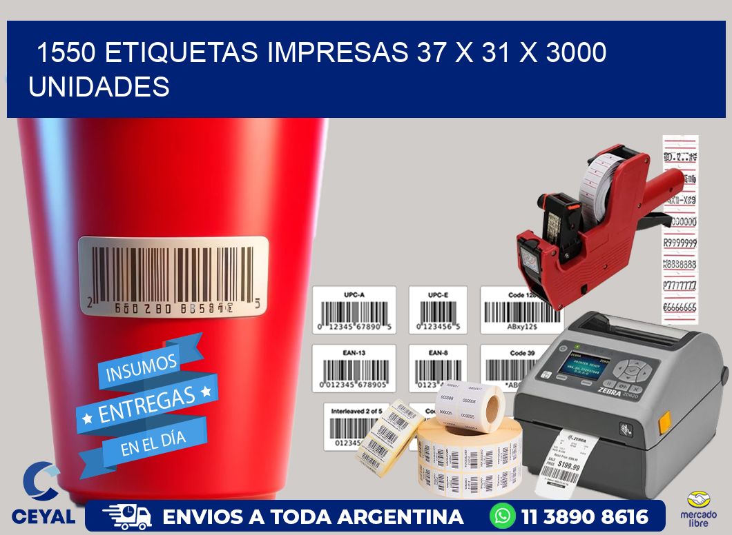 1550 ETIQUETAS IMPRESAS 37 x 31 X 3000 UNIDADES