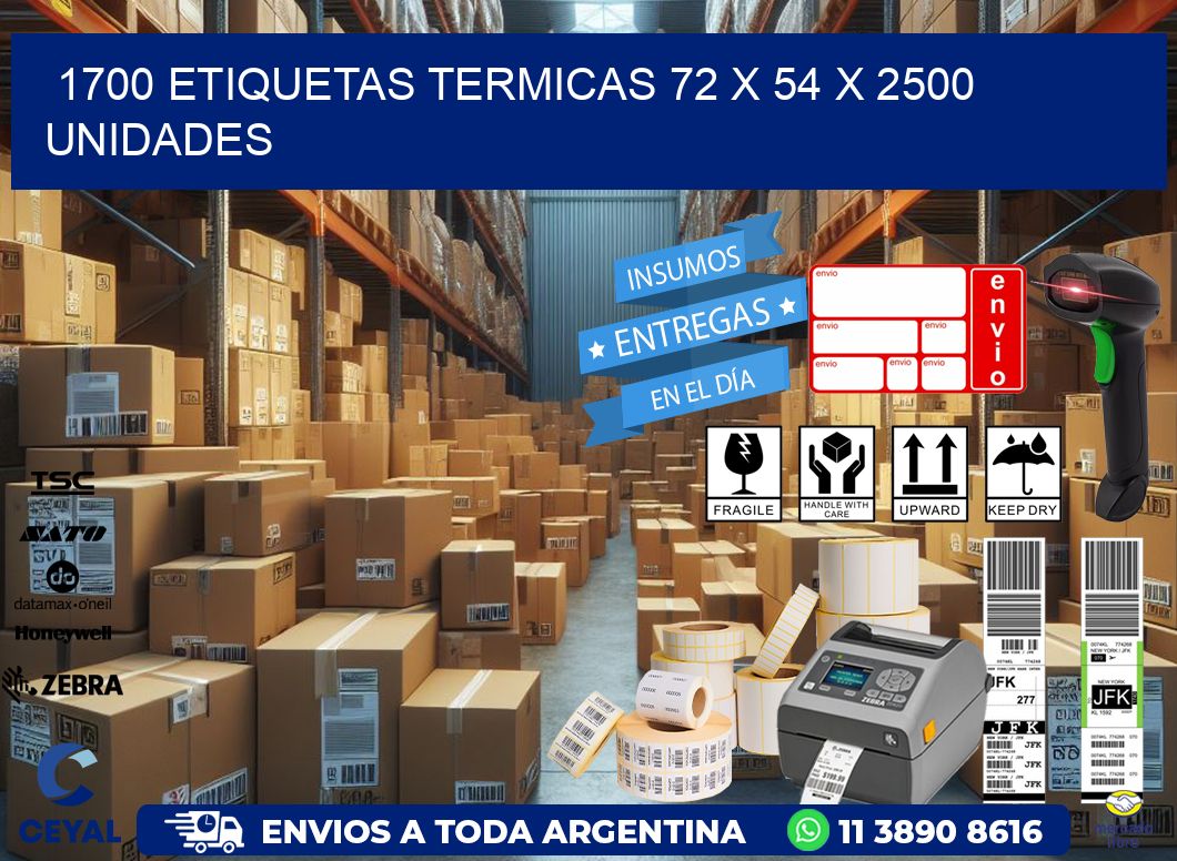 1700 ETIQUETAS TERMICAS 72 x 54 X 2500 UNIDADES