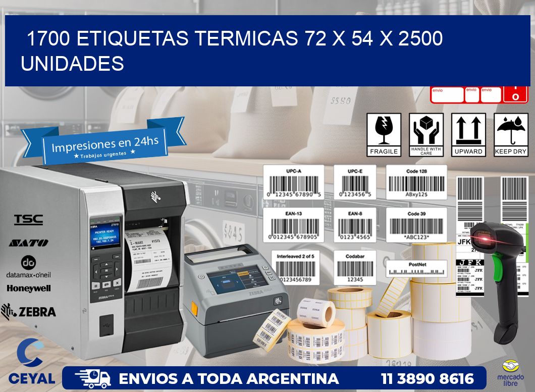 1700 ETIQUETAS TERMICAS 72 x 54 X 2500 UNIDADES