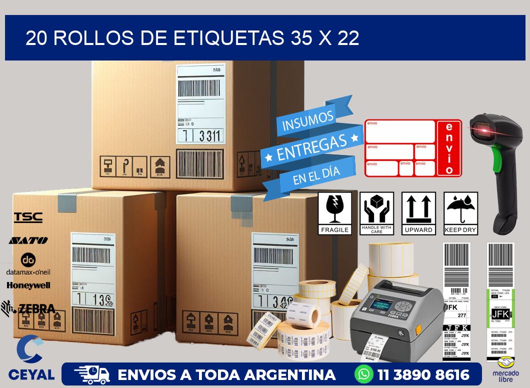 20 ROLLOS DE ETIQUETAS 35 x 22