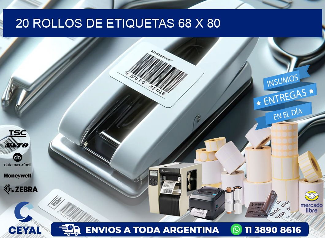 20 ROLLOS DE ETIQUETAS 68 x 80