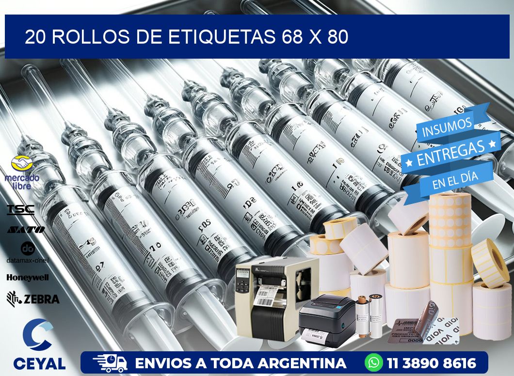 20 ROLLOS DE ETIQUETAS 68 x 80